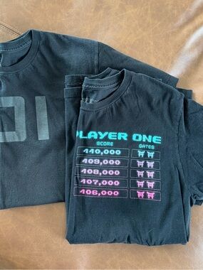 2 Black 'Ready Player One' Graphic Tees - Neon Score Design